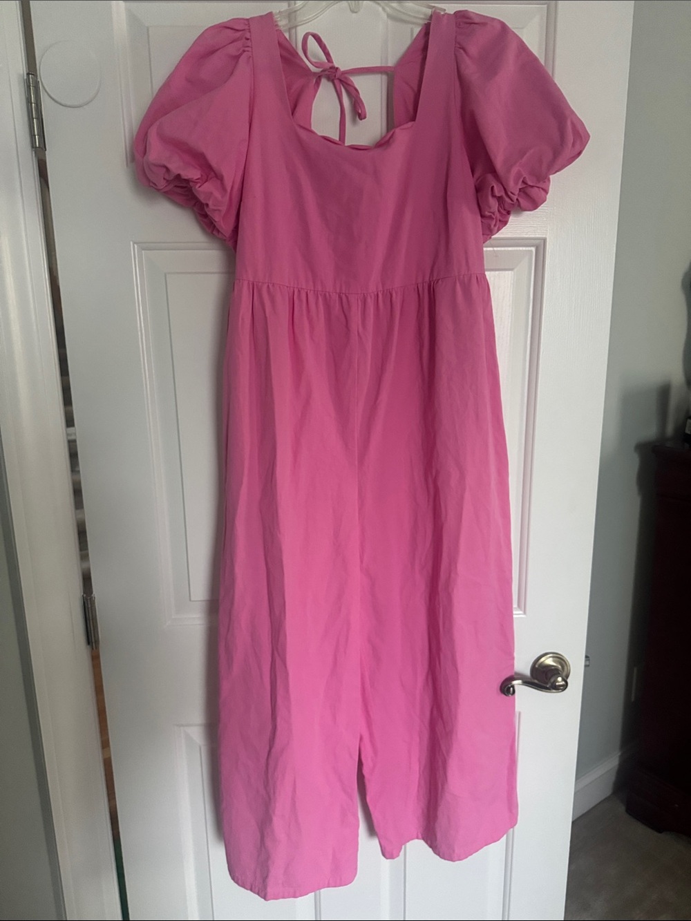 Crosby by Molly Burch Pink Puff-Sleeve Tie-Back Jumpsuit